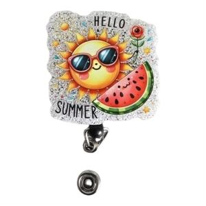 Hello Summer Watermelon Sunshine Pink Retractable Name Badge ID Reel Holder